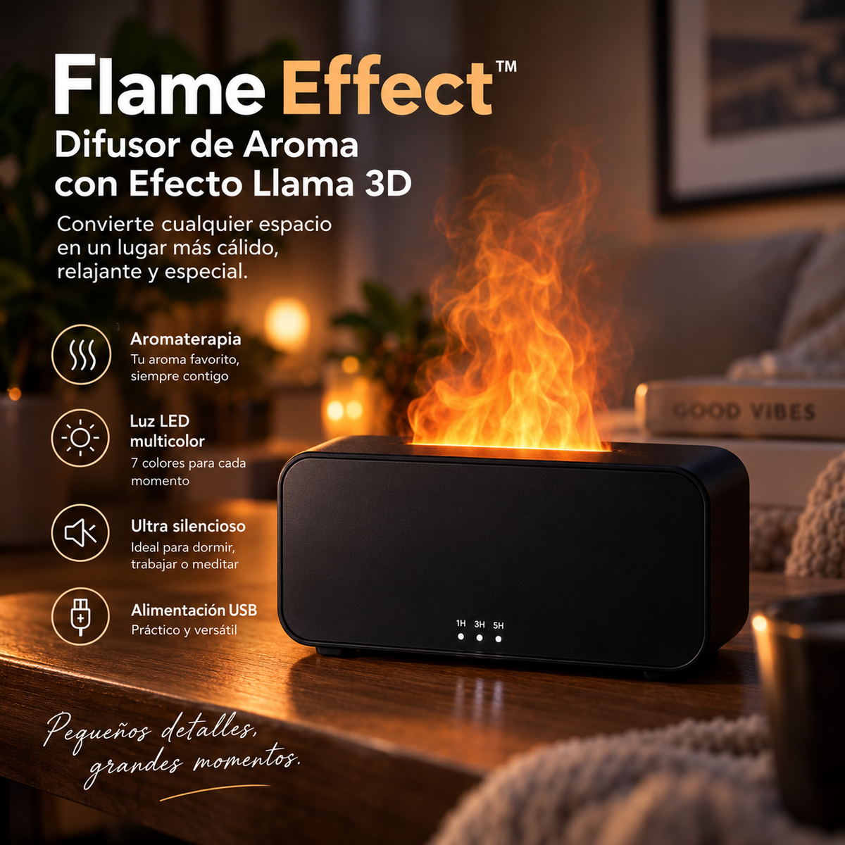 Difusor de Aroma Flame Effect™ – Efecto Llama 3D y Luz LED